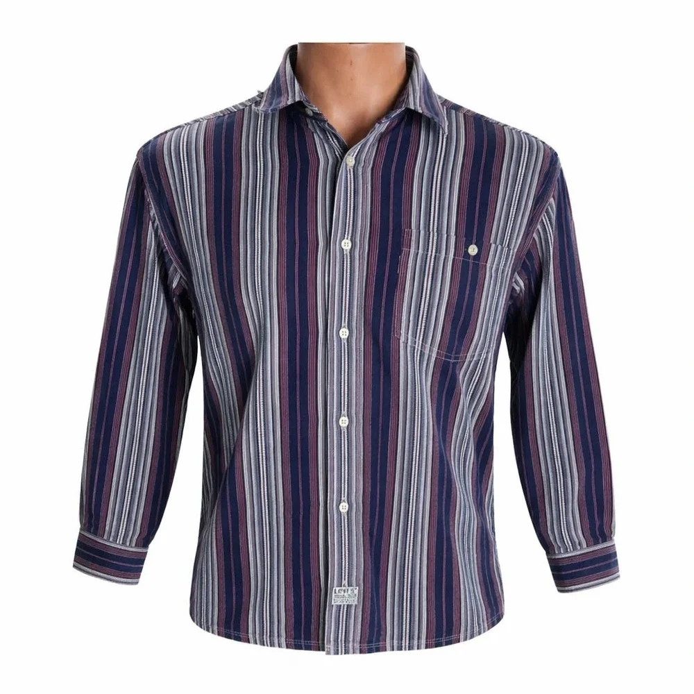 Levi's Western  Shirt Large LS Striped Blue Gray Red White
